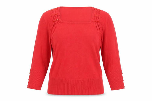 Roman Originals Women Red Size 12 Square Neck Button Detail Knit Jumper