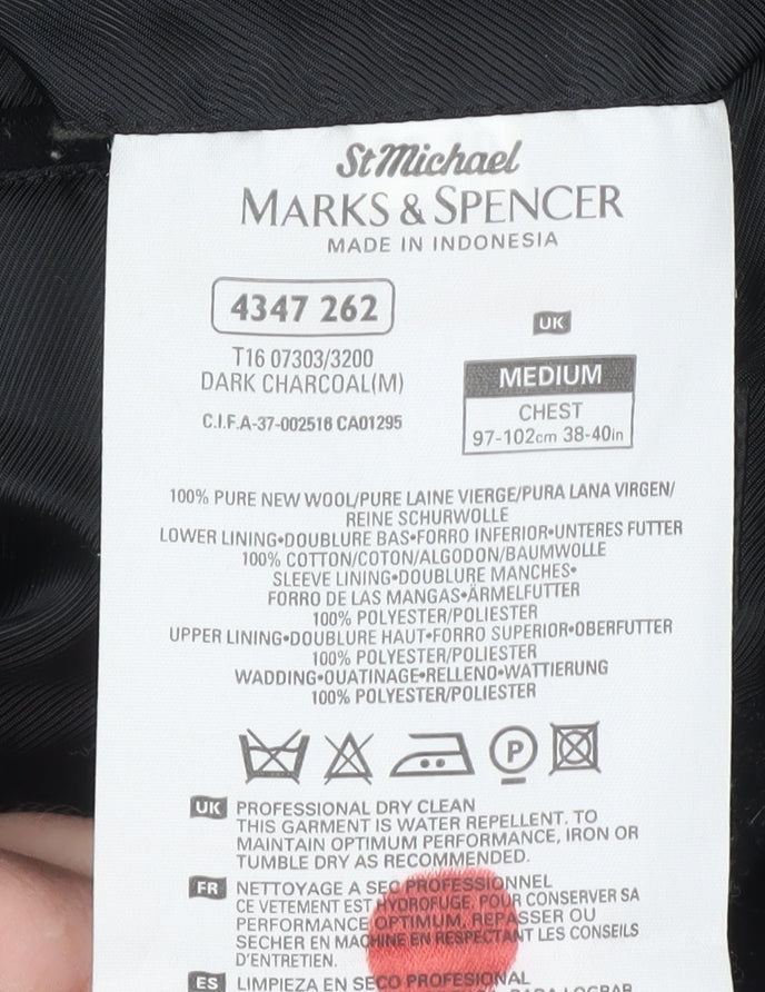 Marks and Spencer Men Black M Wool Overcoat Water Resistant