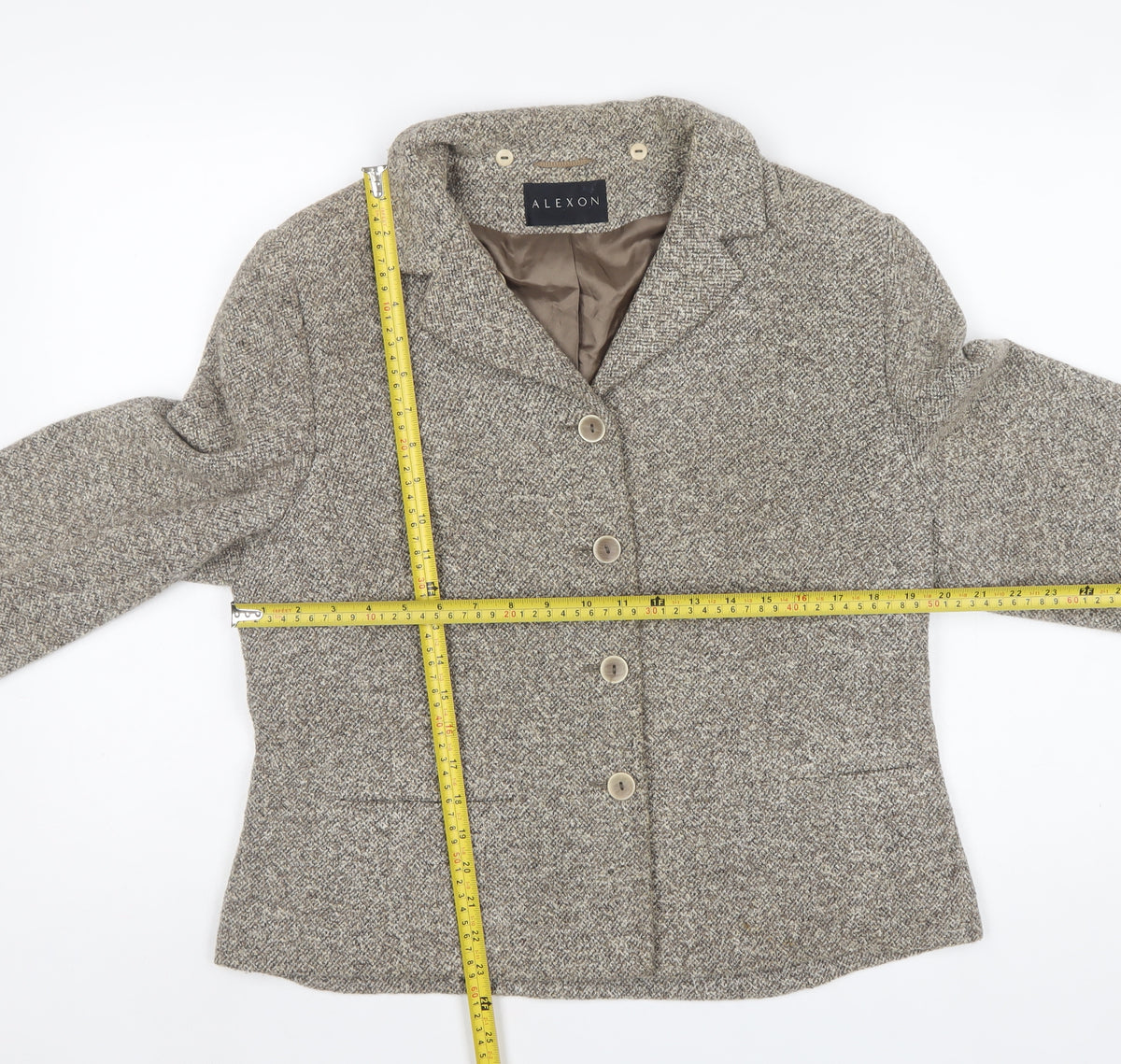 Alexon Women Beige Tweed Blazer UK 16 Classic 4 Button Lined