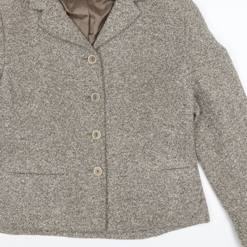Alexon Women Beige Tweed Blazer UK 16 Classic 4 Button Lined