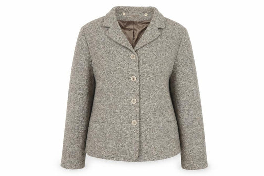 Alexon Women Beige Tweed Blazer UK 16 Classic 4 Button Lined