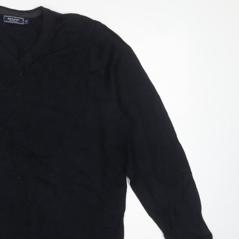 Maine New England Men’s Black V-Neck Cotton Pullover Jumper Medium