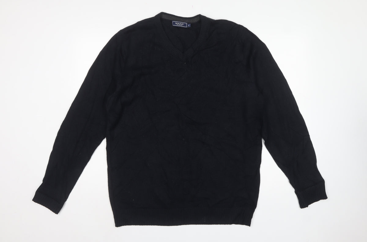Maine New England Men’s Black V-Neck Cotton Pullover Jumper Medium