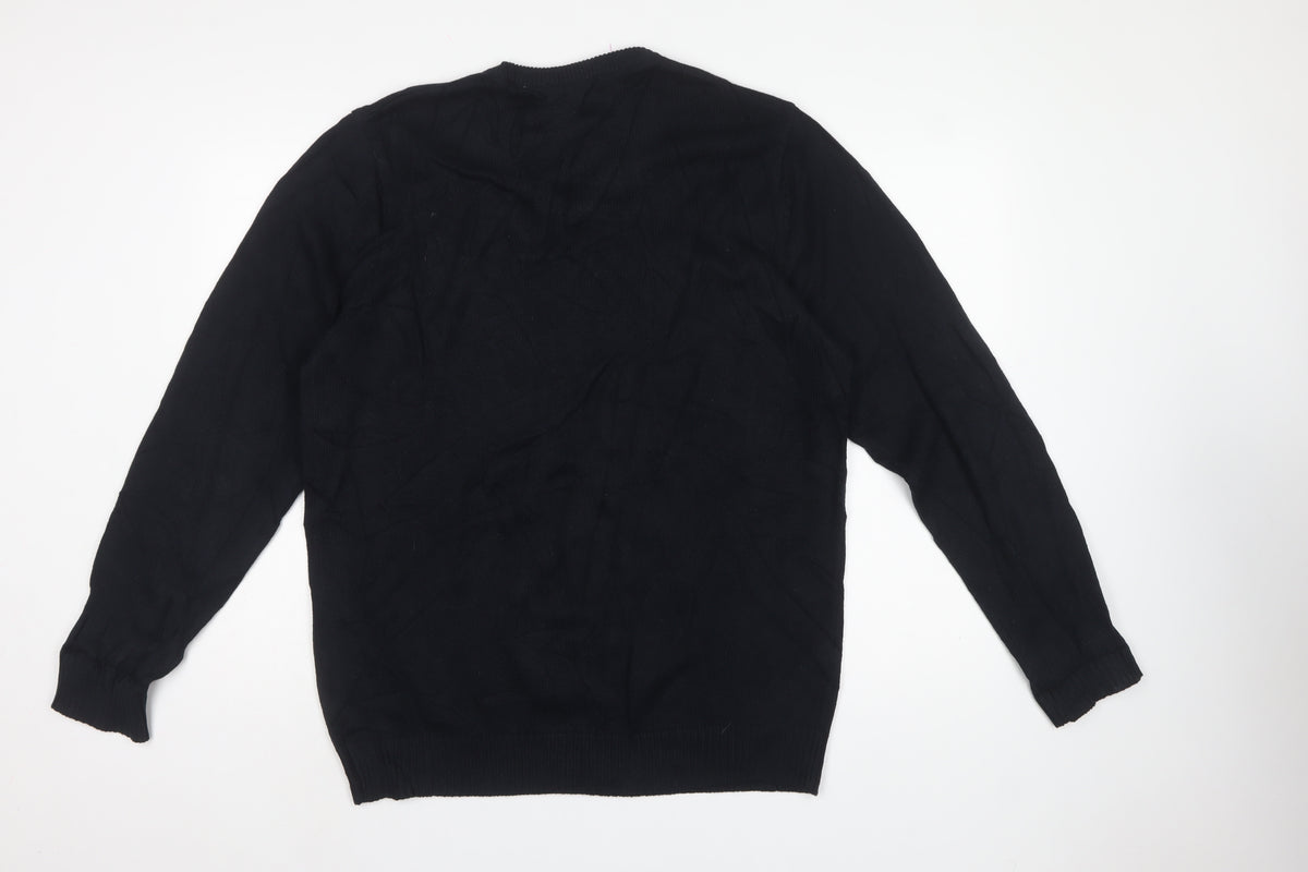 Maine New England Men’s Black V-Neck Cotton Pullover Jumper Medium