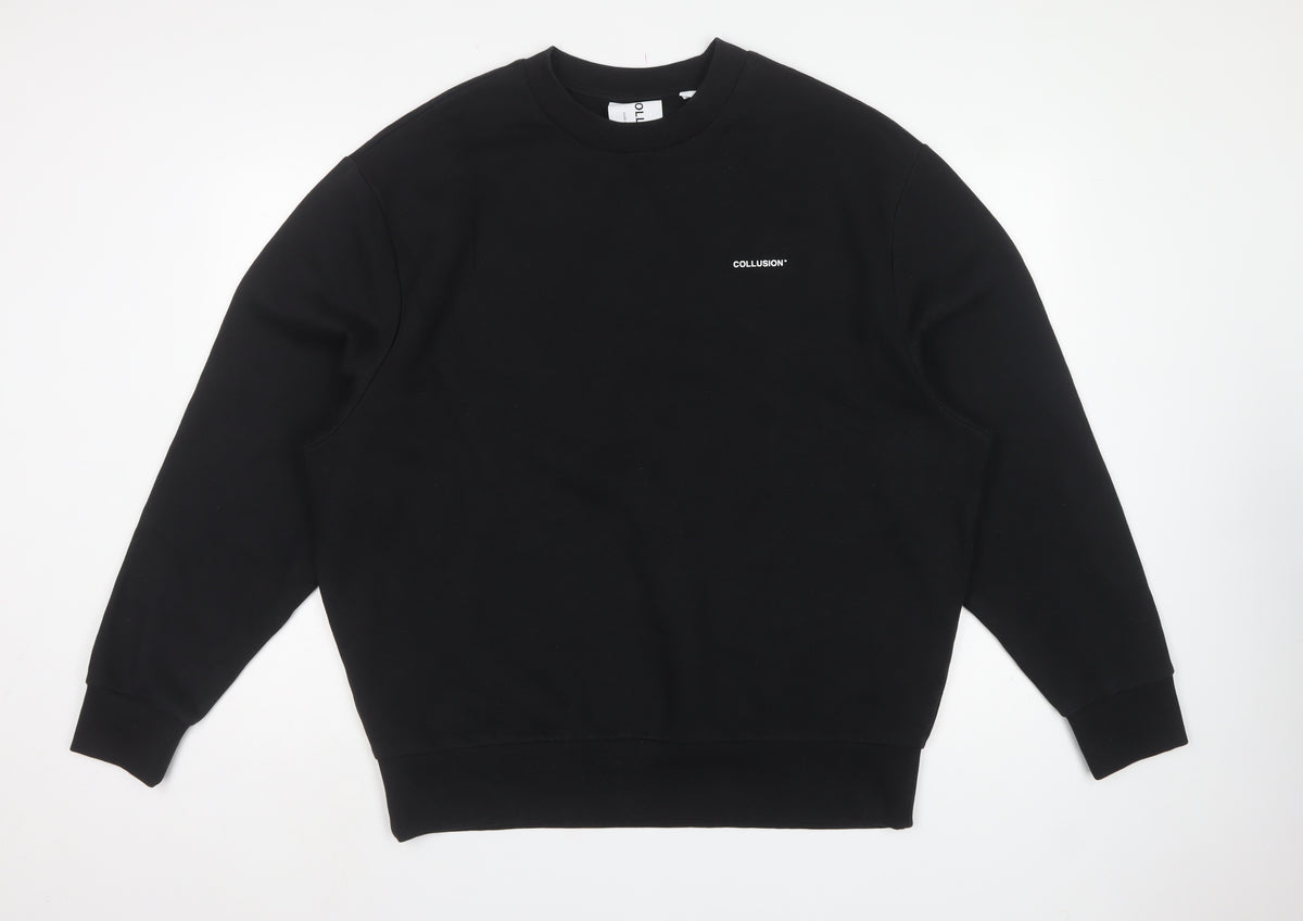 COLLUSION Men’s Black L Logo Crew Neck Pullover Sweatshirt