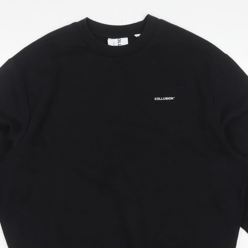COLLUSION Men’s Black L Logo Crew Neck Pullover Sweatshirt