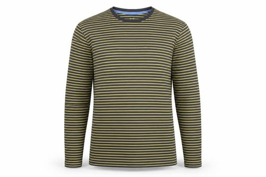 Boden Men's XS Grey Yellow Striped Long Sleeve Crew Neck T-Shirt