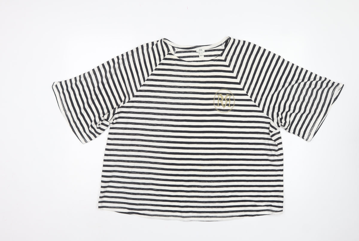 River Island Women Black White UK 18 Striped Oversized Basic T-Shirt