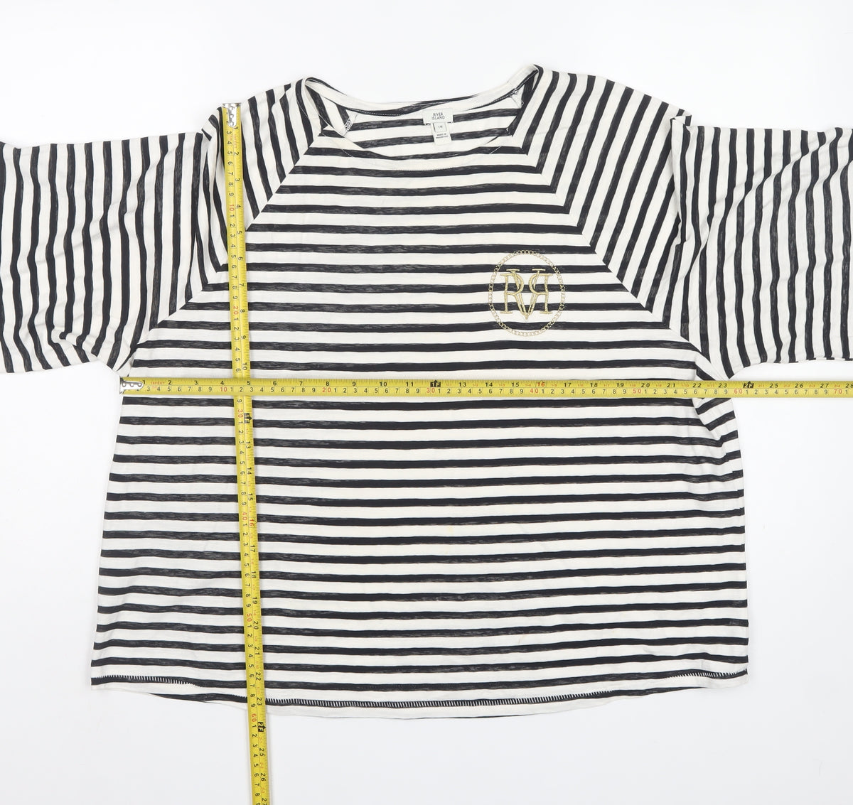 River Island Women Black White UK 18 Striped Oversized Basic T-Shirt