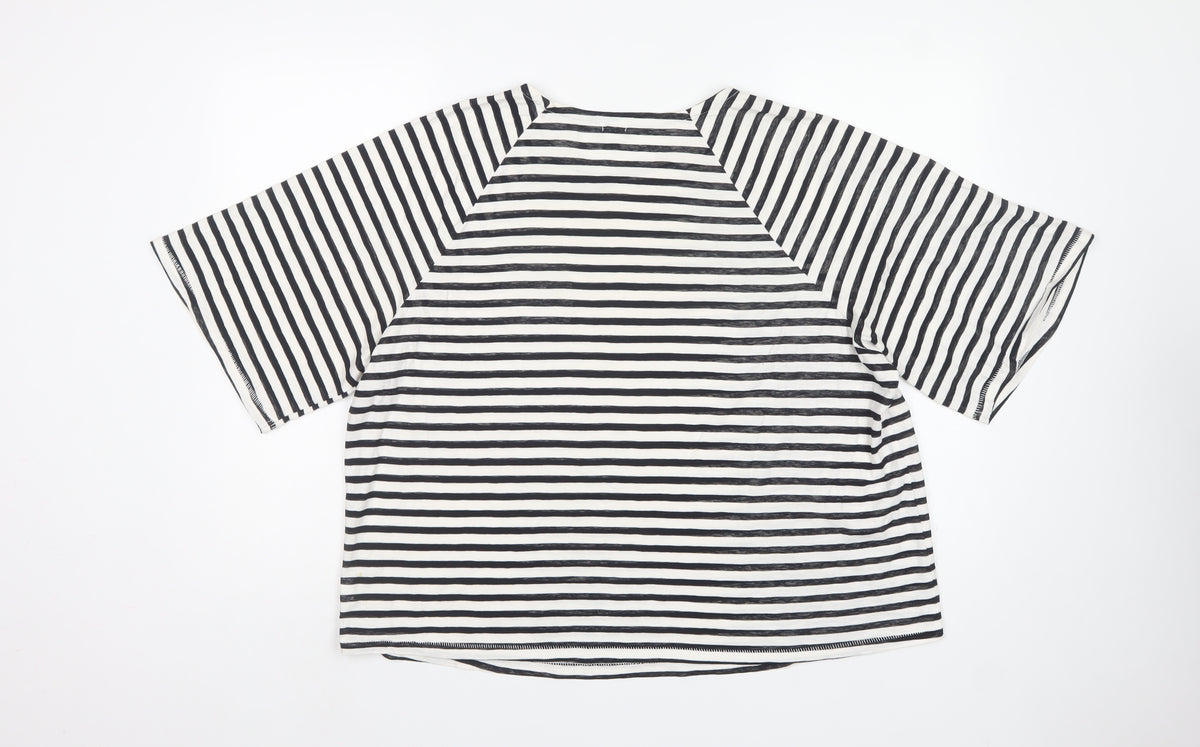 River Island Women Black White UK 18 Striped Oversized Basic T-Shirt