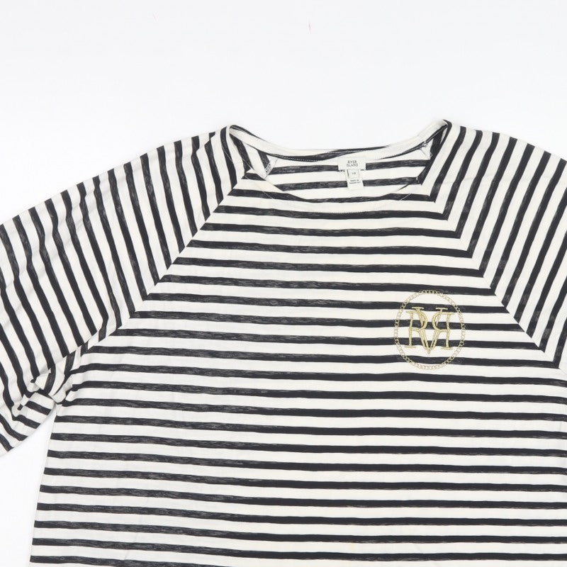 River Island Women Black White UK 18 Striped Oversized Basic T-Shirt