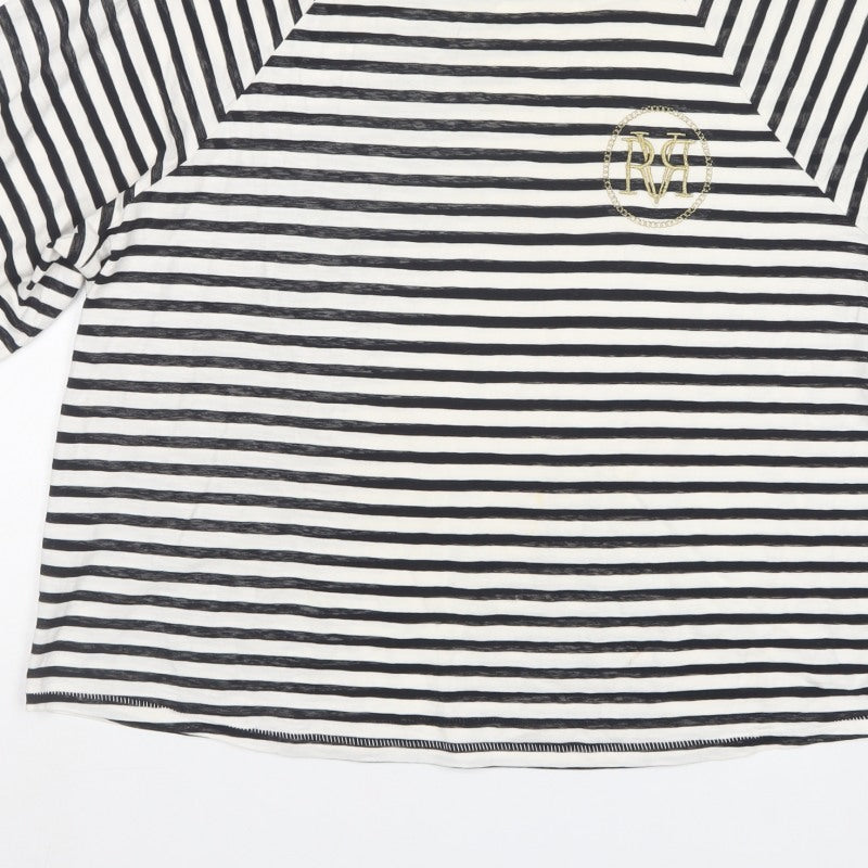 River Island Women Black White UK 18 Striped Oversized Basic T-Shirt