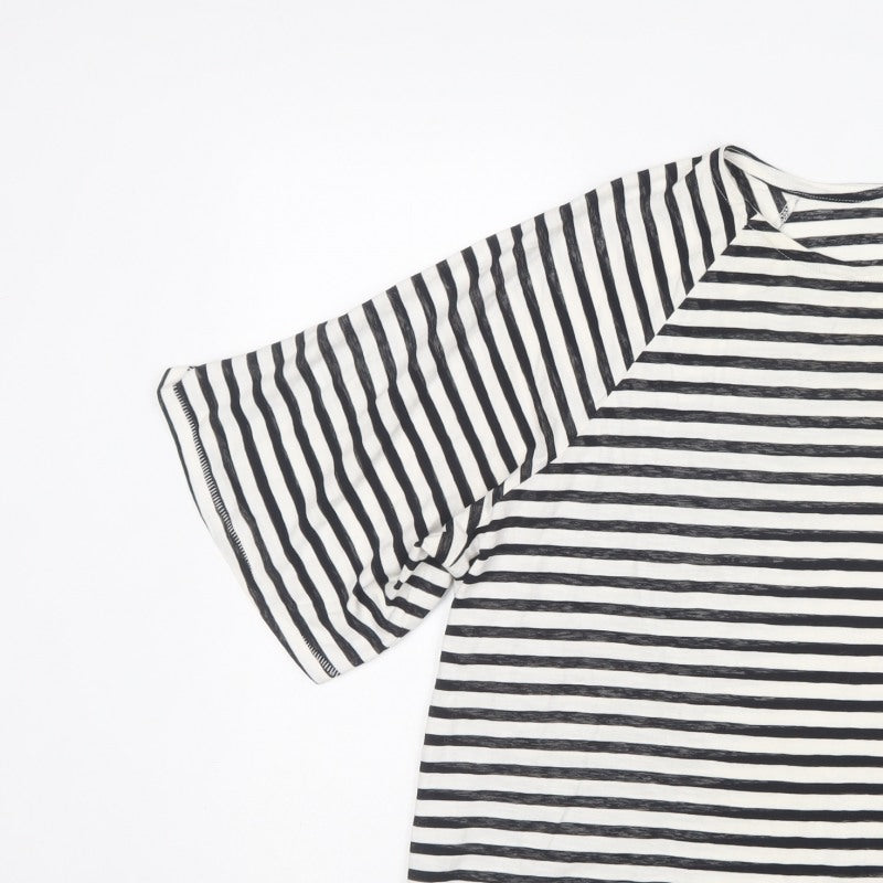 River Island Women Black White UK 18 Striped Oversized Basic T-Shirt