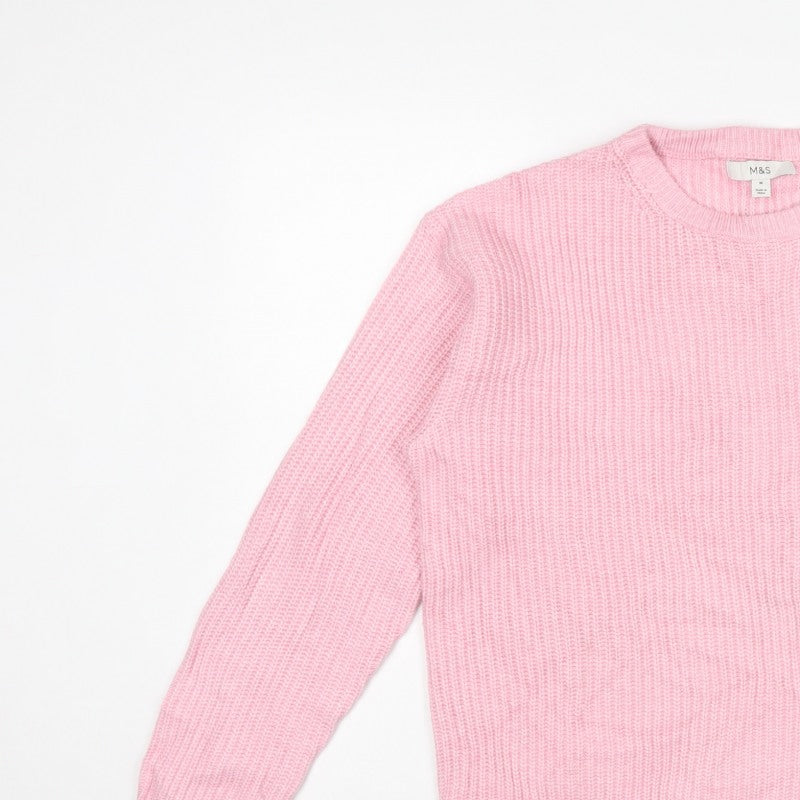 Marks and Spencer Women’s Pink M Rib Knit Round Neck Pullover Jumper