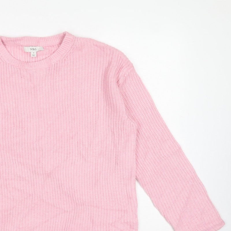 Marks and Spencer Women’s Pink M Rib Knit Round Neck Pullover Jumper