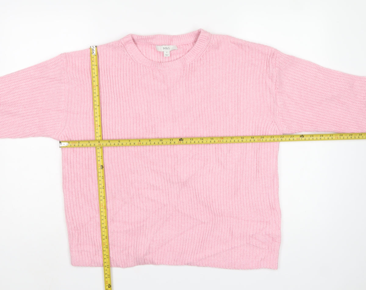 Marks and Spencer Women’s Pink M Rib Knit Round Neck Pullover Jumper