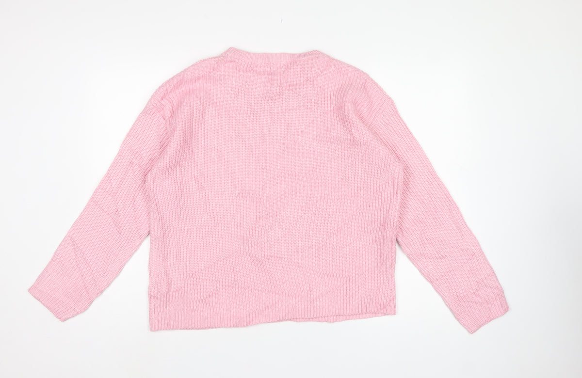 Marks and Spencer Women’s Pink M Rib Knit Round Neck Pullover Jumper