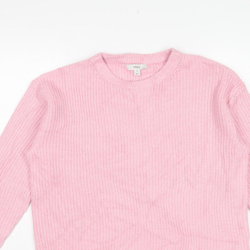 Marks and Spencer Women’s Pink M Rib Knit Round Neck Pullover Jumper