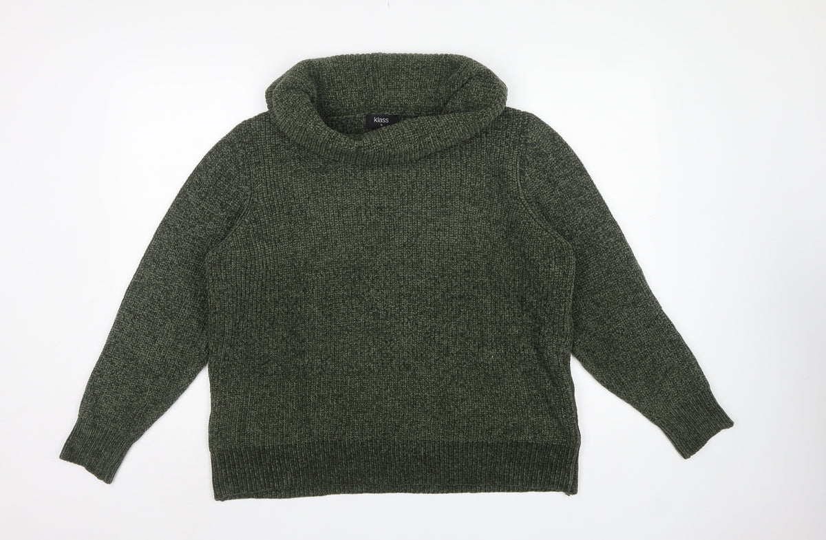 Klass Women’s Green XL Chunky Knit Cowl Neck Pullover Jumper