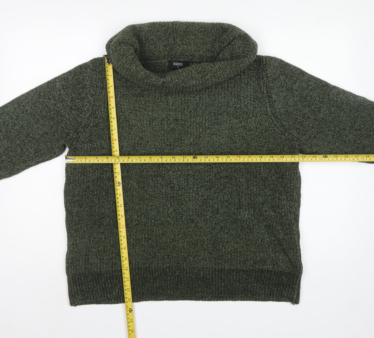 Klass Women’s Green XL Chunky Knit Cowl Neck Pullover Jumper