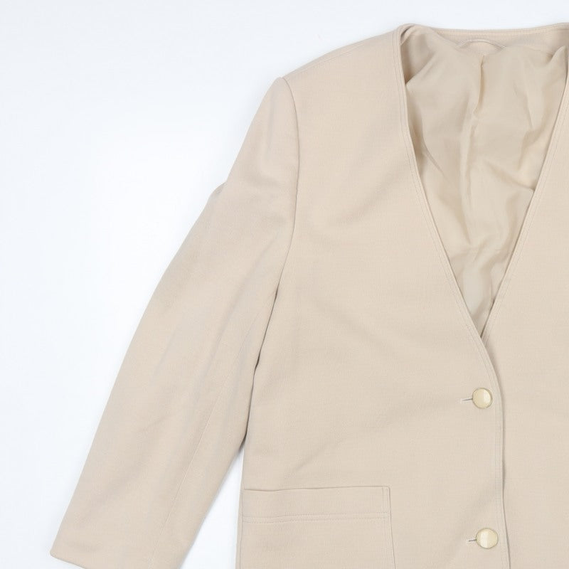 Karpelle Women Beige UK 16 Wool Blend Lined 2 Button Blazer Jacket