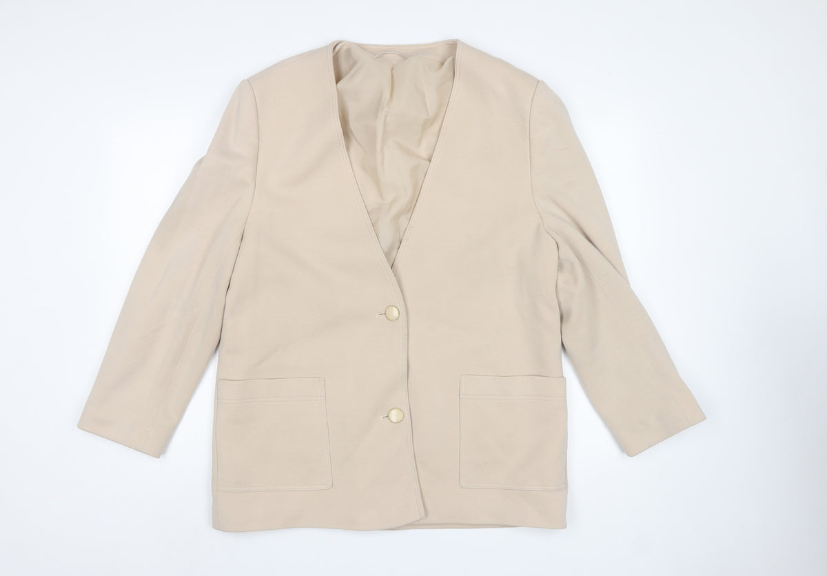 Karpelle Women Beige UK 16 Wool Blend Lined 2 Button Blazer Jacket