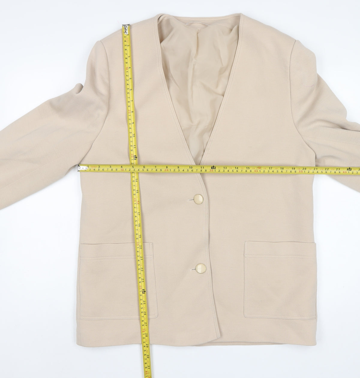 Karpelle Women Beige UK 16 Wool Blend Lined 2 Button Blazer Jacket