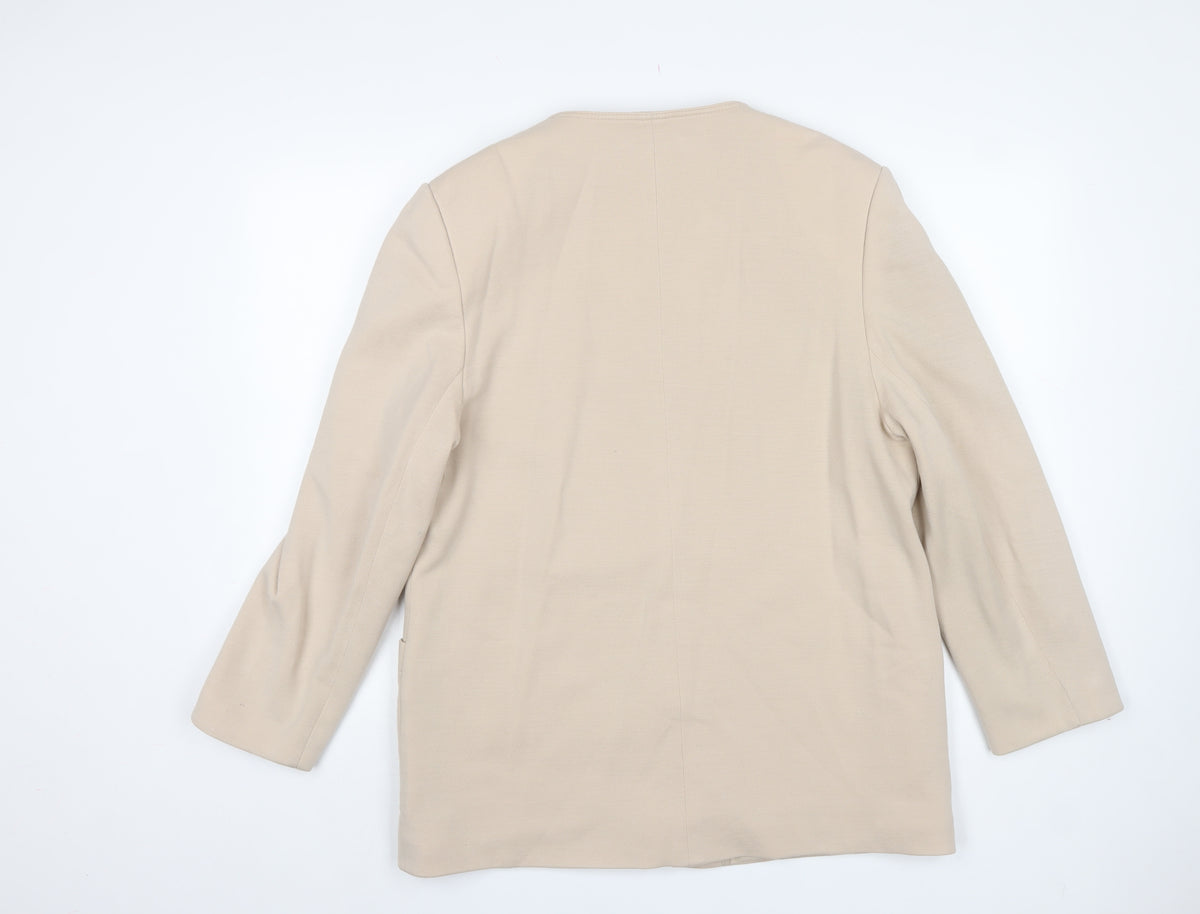 Karpelle Women Beige UK 16 Wool Blend Lined 2 Button Blazer Jacket