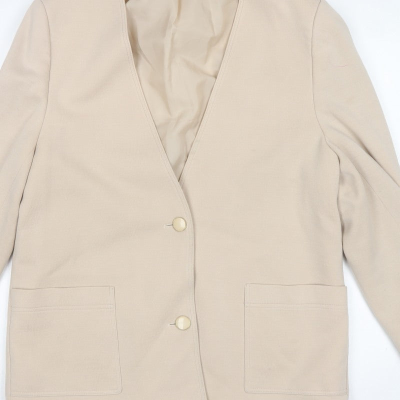 Karpelle Women Beige UK 16 Wool Blend Lined 2 Button Blazer Jacket