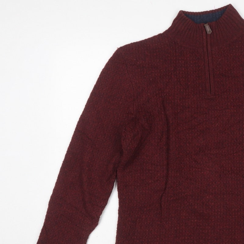 White Stuff Men's Red M Lambswool 1/4 Zip High Neck Jumper