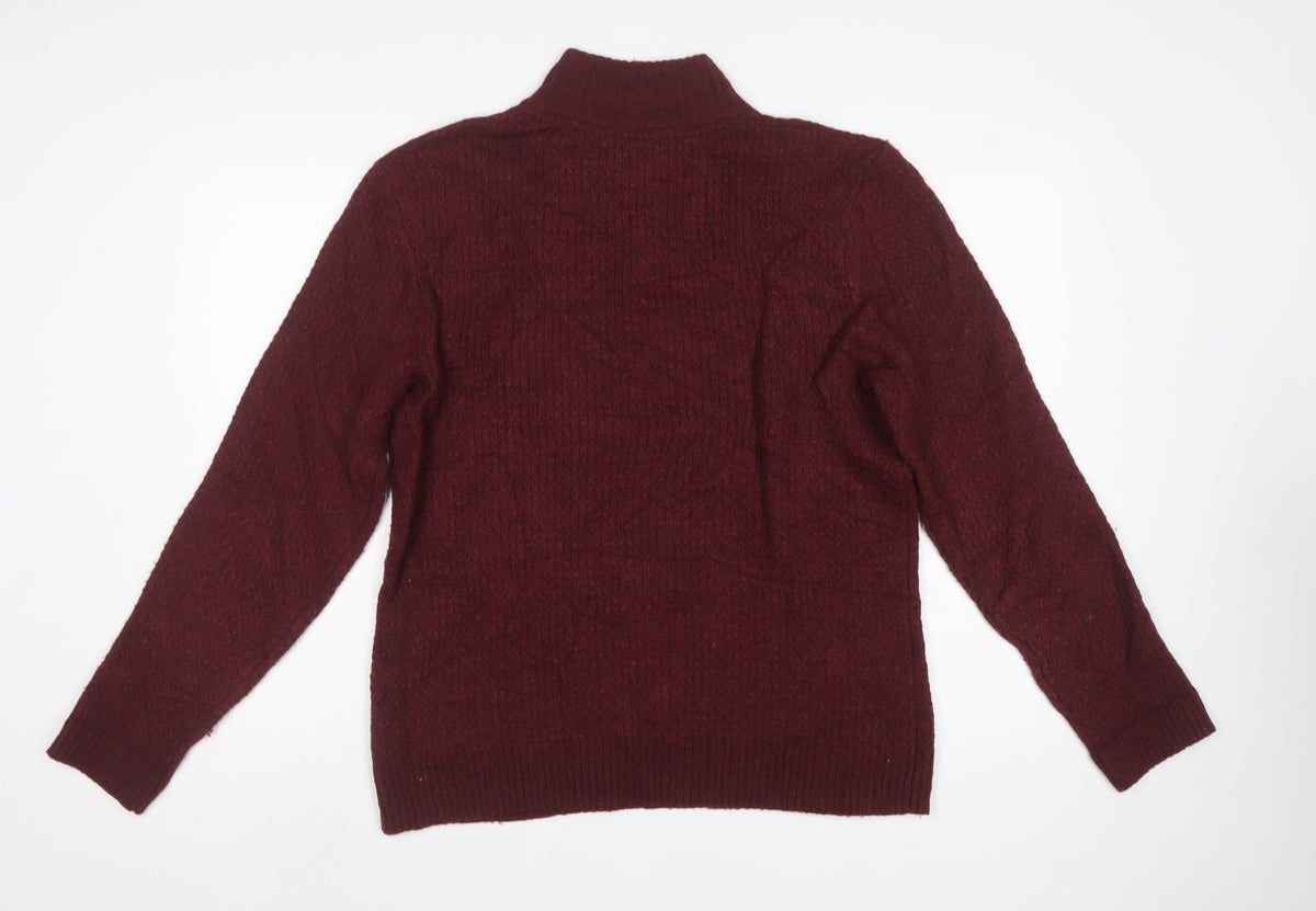 White Stuff Men's Red M Lambswool 1/4 Zip High Neck Jumper