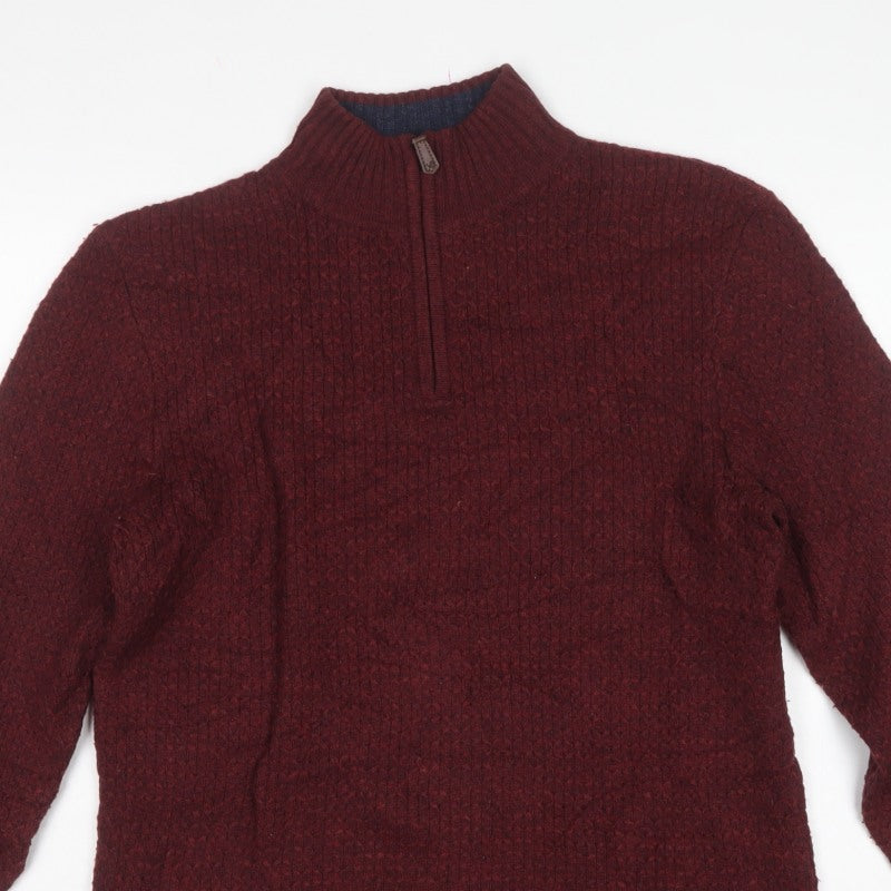 White Stuff Men's Red M Lambswool 1/4 Zip High Neck Jumper