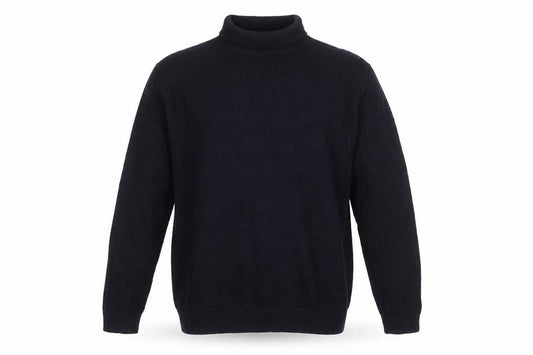 Marks and Spencer Men Navy L Roll Neck Cotton Blend Pullover Jumper