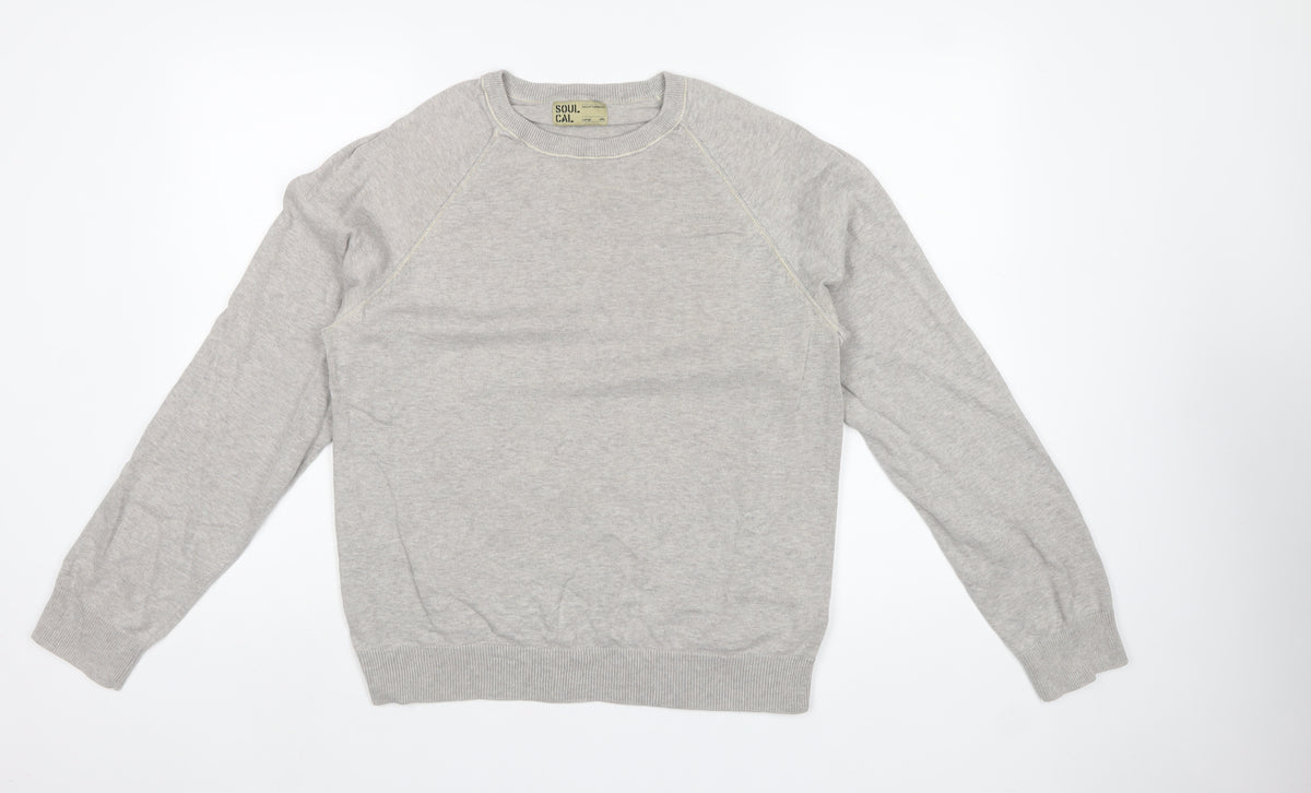 Soul Cal. Men’s Grey Large Crew Neck Cotton Pullover Jumper