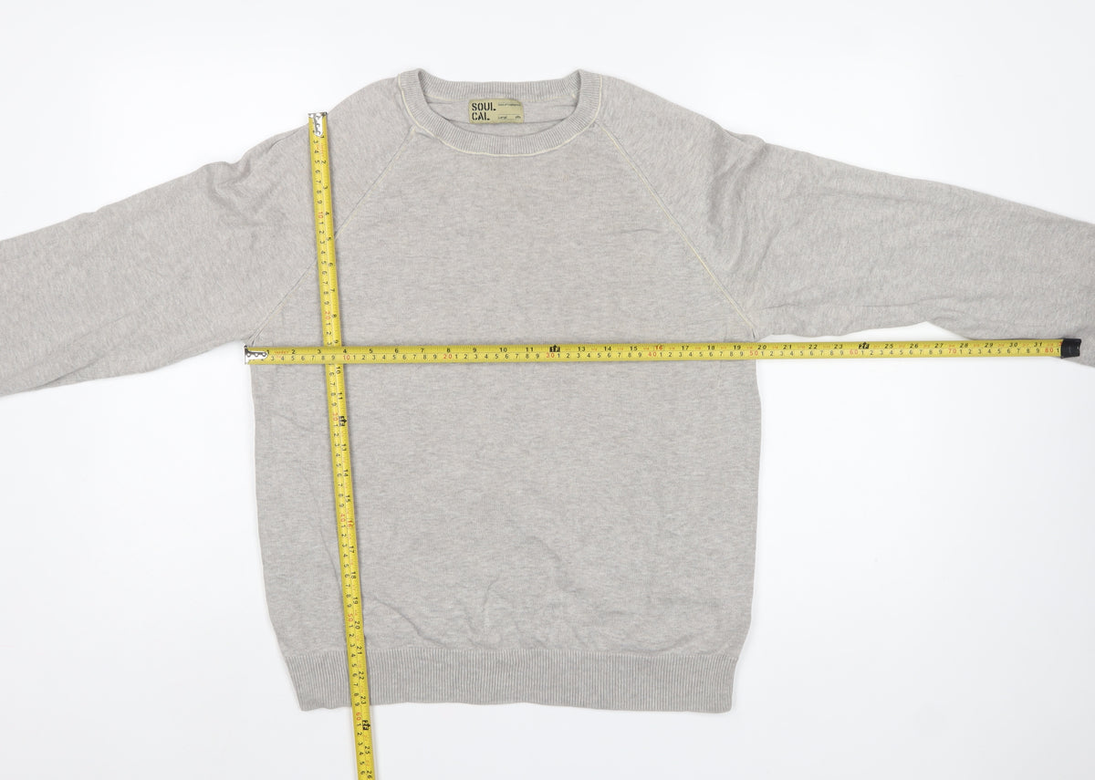 Soul Cal. Men’s Grey Large Crew Neck Cotton Pullover Jumper