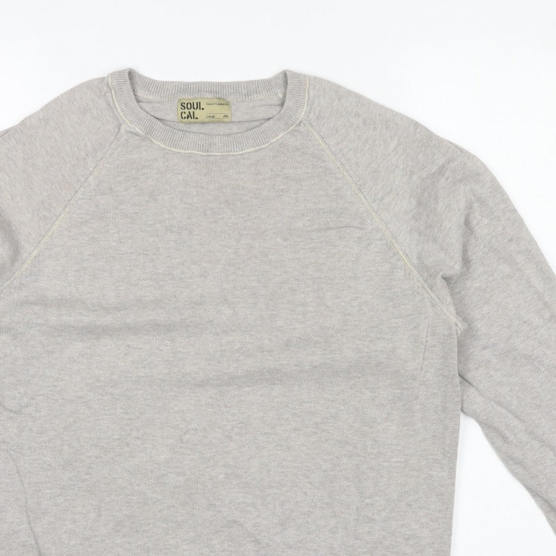 Soul Cal. Men’s Grey Large Crew Neck Cotton Pullover Jumper