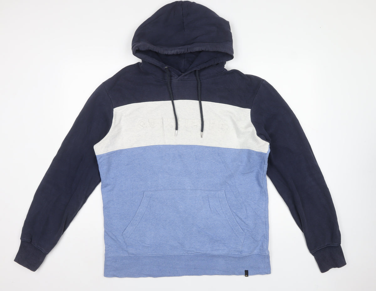 Quiksilver Men’s L Blue Navy Colour Block Pullover Hoodie Logo