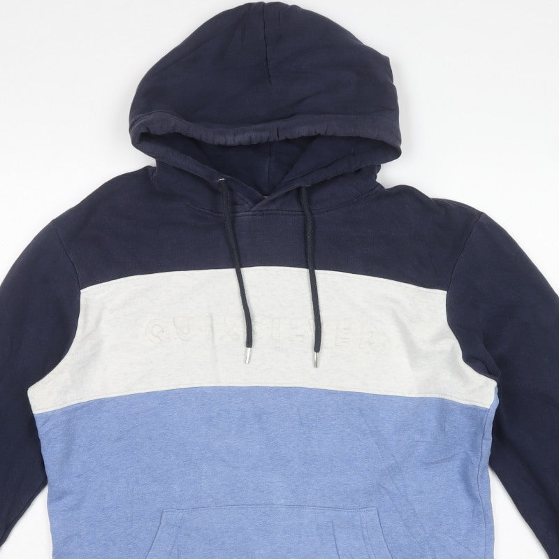 Quiksilver Men’s L Blue Navy Colour Block Pullover Hoodie Logo