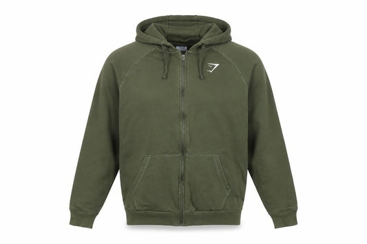 Gymshark Men's Green L Full Zip Hoodie Gym Training Logo