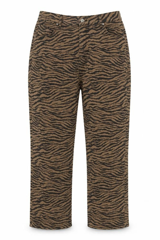 Denim Co. Women’s Brown Zebra Print High Waist Straight Leg Jeans UK 16