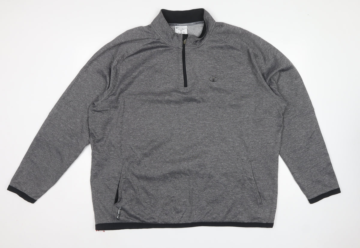 Champion Men Grey 2XL Quarter Zip Powertrain Sweatshirt Pockets