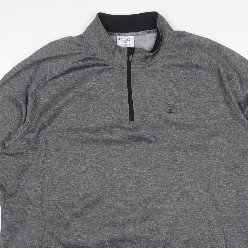 Champion Men Grey 2XL Quarter Zip Powertrain Sweatshirt Pockets