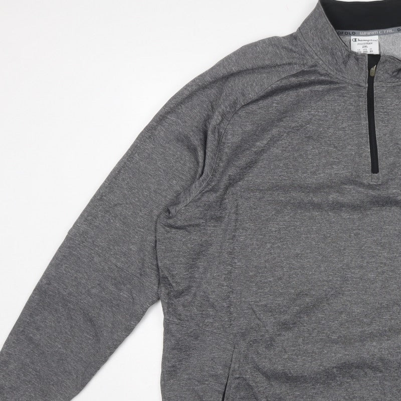 Champion Men Grey 2XL Quarter Zip Powertrain Sweatshirt Pockets