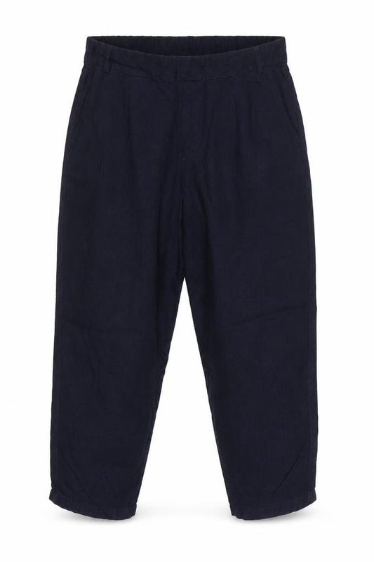 Marks & Spencer Women's Navy Linen Blend Relaxed Trousers UK 16 Short