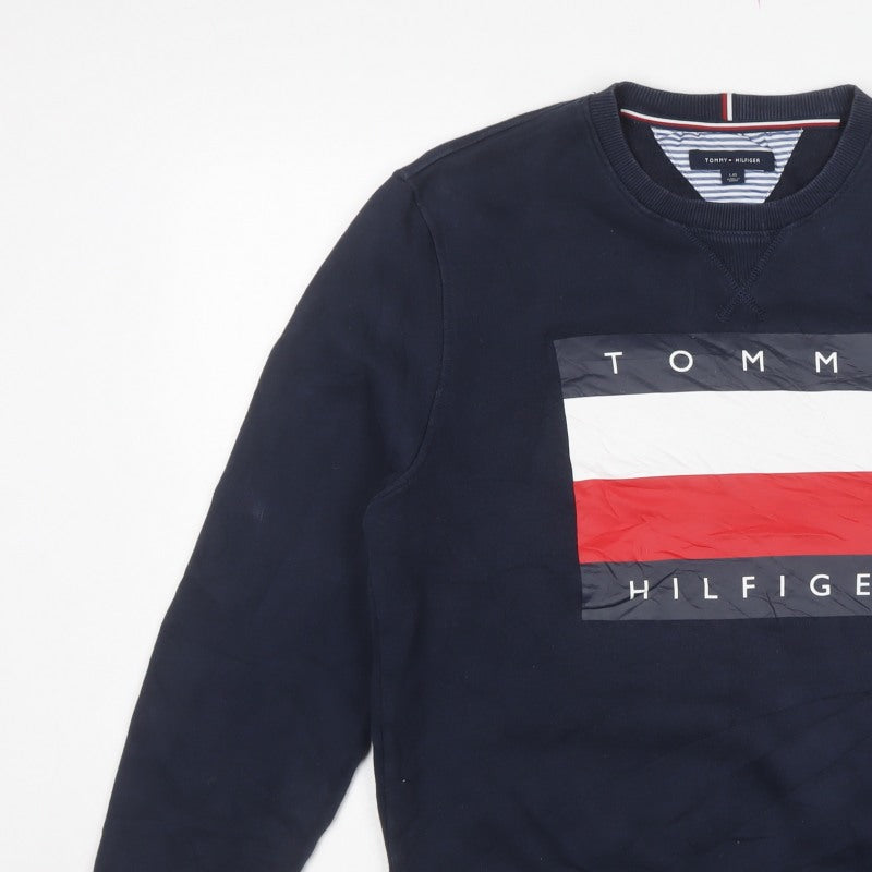 Tommy Hilfiger Men’s Blue L Logo Graphic Crew Neck Pullover Sweatshirt