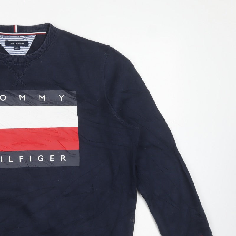 Tommy Hilfiger Men’s Blue L Logo Graphic Crew Neck Pullover Sweatshirt