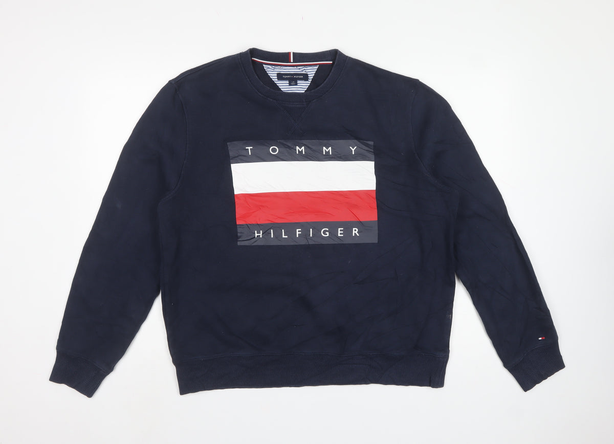 Tommy Hilfiger Men’s Blue L Logo Graphic Crew Neck Pullover Sweatshirt