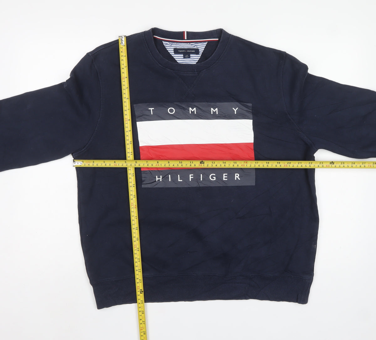 Tommy Hilfiger Men’s Blue L Logo Graphic Crew Neck Pullover Sweatshirt
