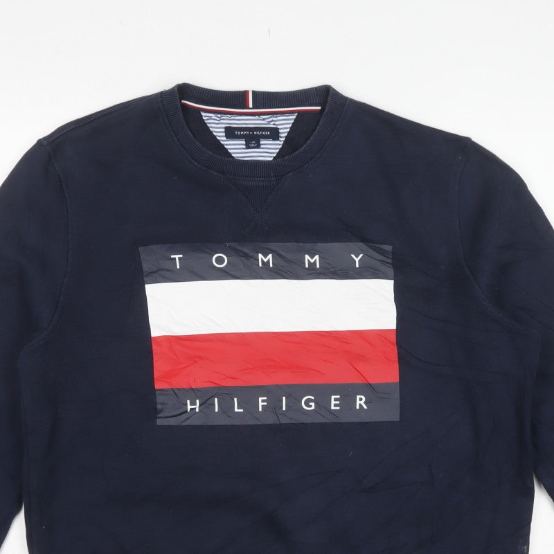 Tommy Hilfiger Men’s Blue L Logo Graphic Crew Neck Pullover Sweatshirt