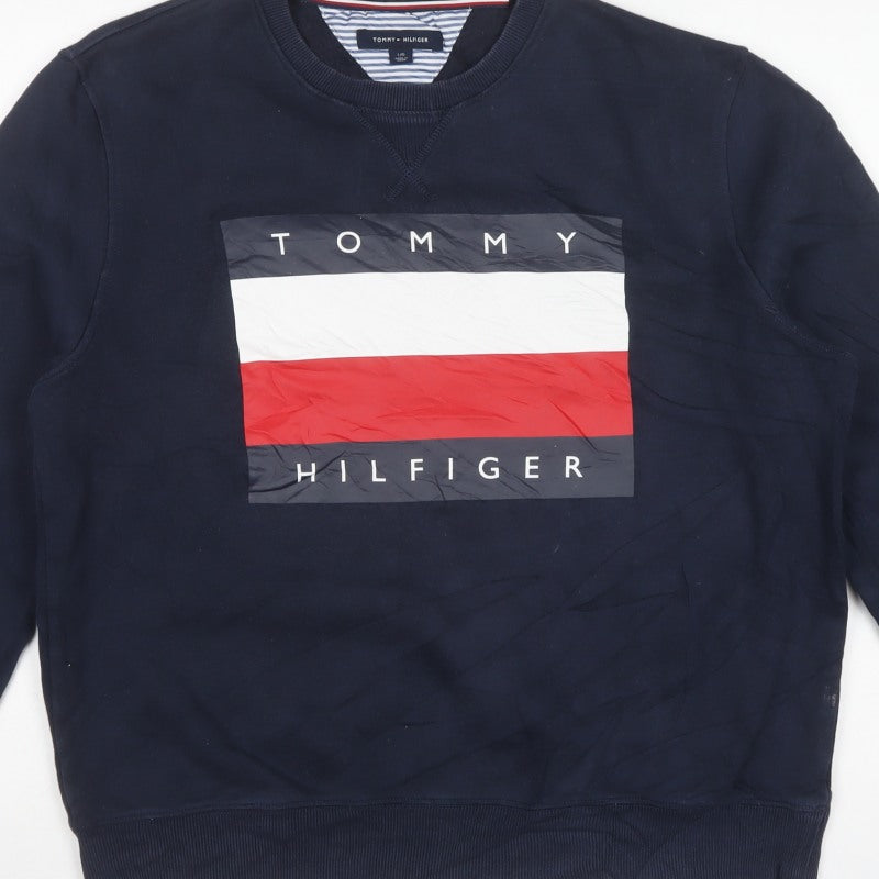 Tommy Hilfiger Men’s Blue L Logo Graphic Crew Neck Pullover Sweatshirt